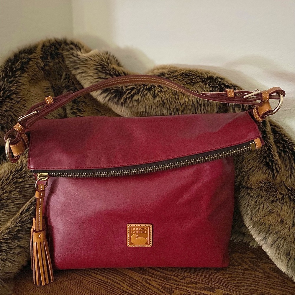 Dooney & Bourke Large Red Florentine Leather MacKenzie Hobo Handbag!
